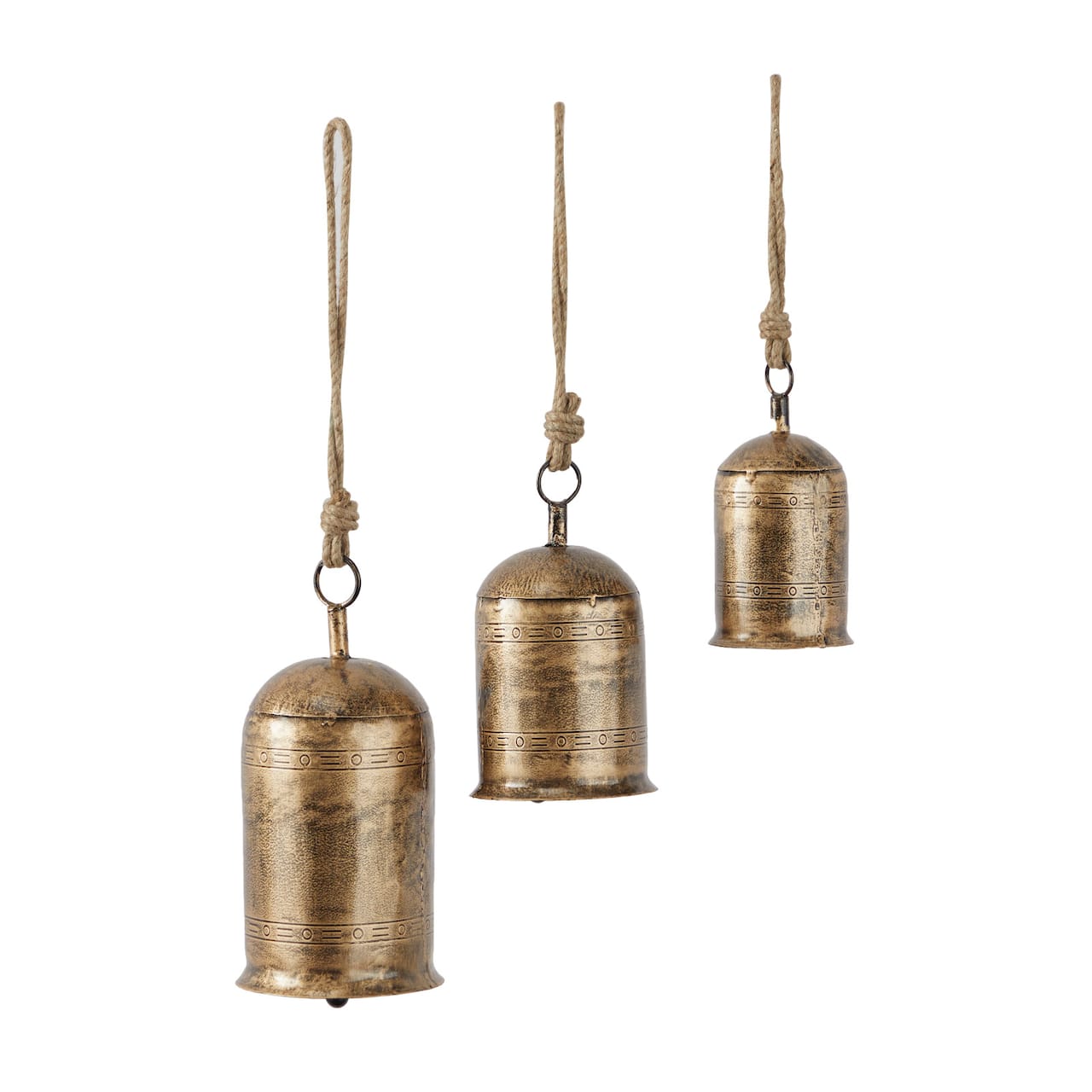 Gold Metal Bohemian Decorative Cow Bell, Set of 3 12, 11, 9